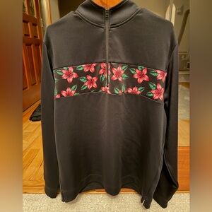 Men Black Floral Quarter-Zip Long-sleeve Pullover